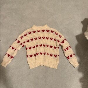 Cozy Heart Pattern Sweater - Cream and Red